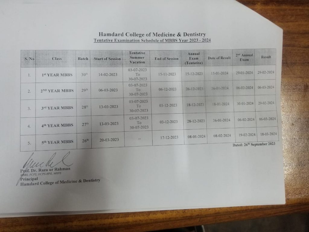 Tentative exam dates